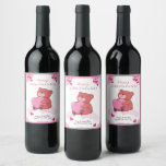 Pink Teddy Happy  Valentine&#39;s Wine Label