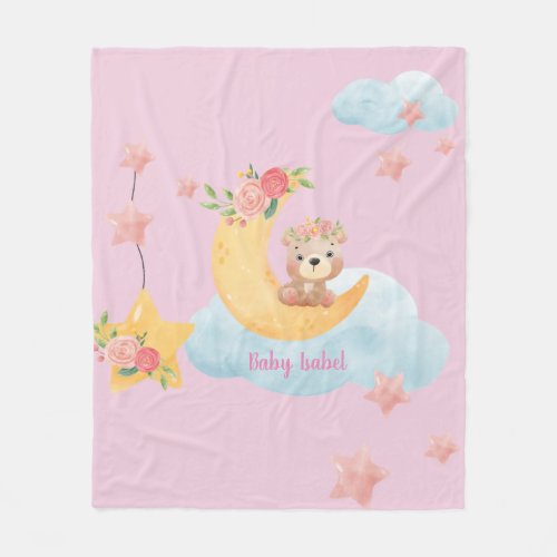 Pink teddy moon Fleece Blanket