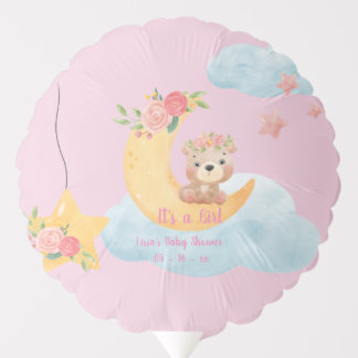 Pink teddy moon, it's a girl, Balloon