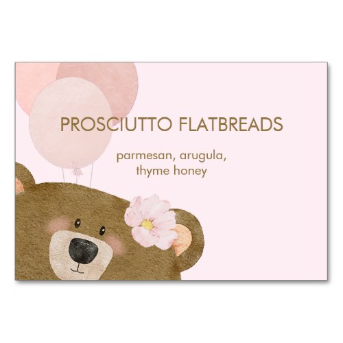 Pink Teddy We Can Bearly Wait Baby Food Name Card