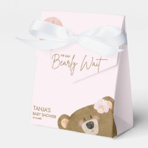 Pink Teddy We Can Bearly Wait Girl Baby Shower Favor Boxes