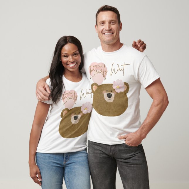 Pink Teddy We Can Bearly Wait Girl Baby Shower T-Shirt (Unisex)