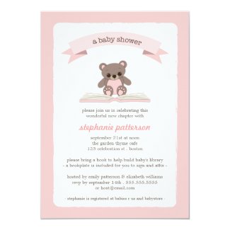 Pink Teddybear Bring a Book Baby Shower Invitation