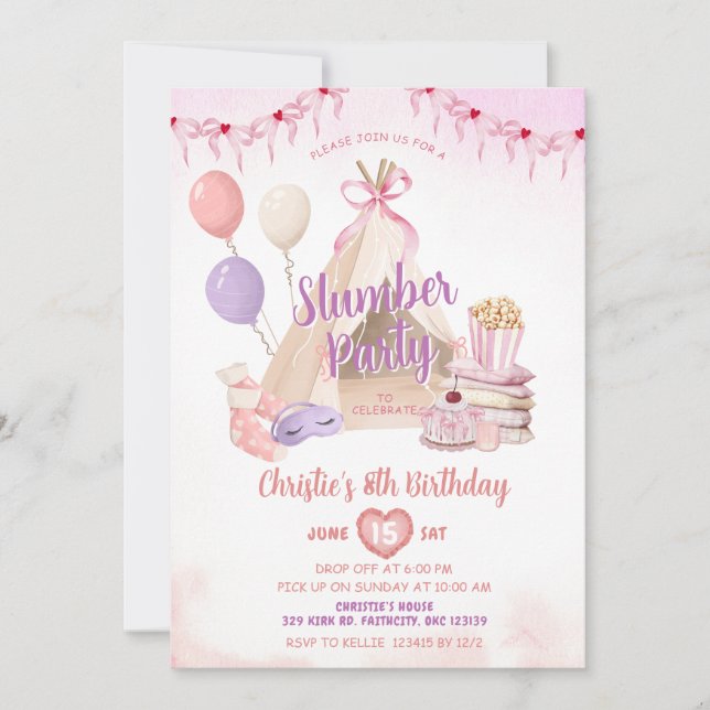 Pink Teepee Sleepover Tent Slumber Party Birthday Invitation | Zazzle