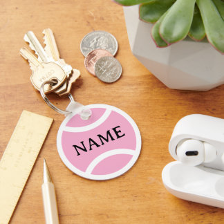 Pink tennis ball keychain with custom name