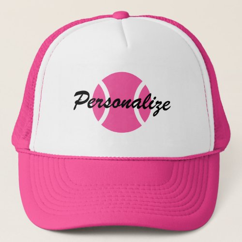 Pink tennis ball trucker hat for women and girls