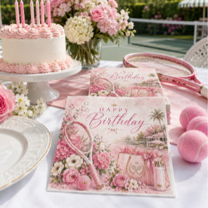 Pink Tennis Birthday Floral Watercolor Napkins