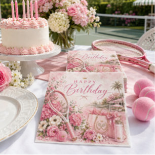 Pink Tennis Birthday Floral Watercolor Napkins