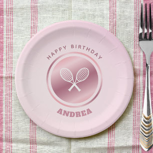 Pink Tennis Birthday Party Girl Name Paper Plates