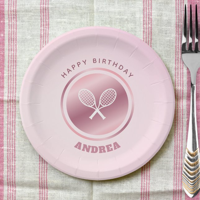 Pink Tennis Birthday Party Girl Name Paper Plates (Creator Uploaded)