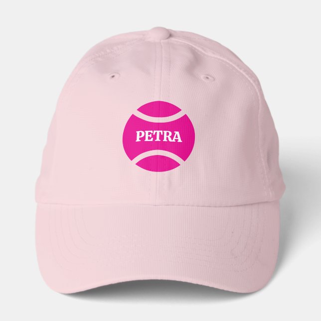 Pink Tennis Cap. Custom sports hat with ball logo (Front)