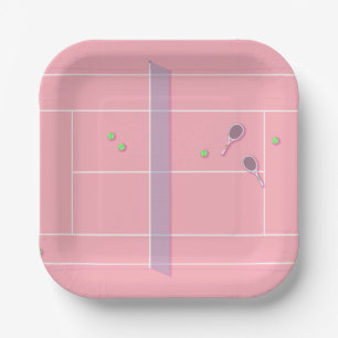 Pink Tennis Court Modern Tennis Player   Paper Plates