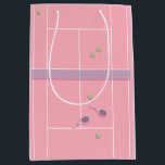 Pink Tennis Court Preppy Modern Tennis Player  Medium Gift Bag<br><div class="desc">Personalized classic tennis court design in pink with classic, chic, preppy & elegant tennis rackets and green tennis balls. Simple, minimalist gift for your tennis coach or tennis team. Personalized Gift for a tennis player. Pink tennis court illustration. Trendy tennis players home decor. Trendy modern tennis player gifts. Cool retro...</div>