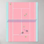 Pink Tennis Court Preppy Modern Tennis Player Poster<br><div class="desc">Personalized classic tennis court design in pink with classic, chic, preppy & elegant tennis rackets and green tennis balls. Simple, minimalist gift for your tennis coach or tennis team. Personalized Gift for a tennis player. Pink tennis court illustration. Trendy tennis players home decor. Trendy modern tennis player gifts. Cool retro...</div>