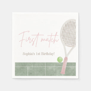 Pink Tennis First Birthday Girl Preppy Classic Napkins