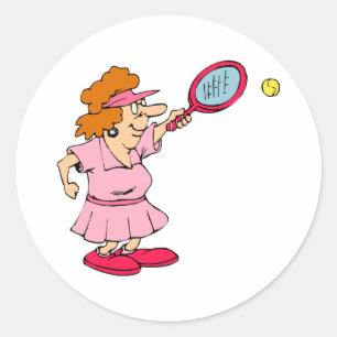Pink tennis Lady Classic Round Sticker