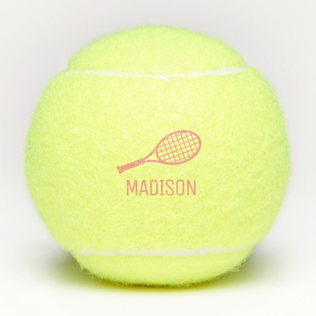 Pink Tennis Monogram Name Custom Personalized Tennis Balls (Front)