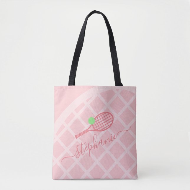 Pink Tennis Player Monogram Sport Tote Bag (Front)