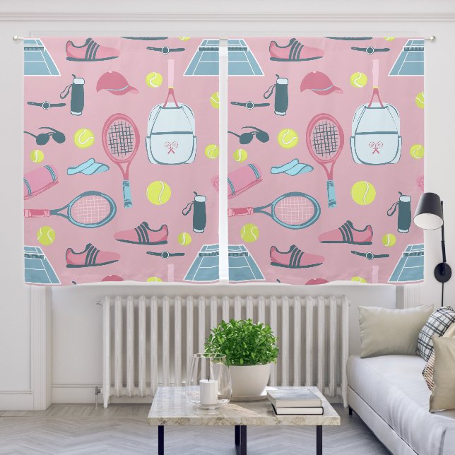pink tennis racket ball court equipment blackout curtains (Living Room)
