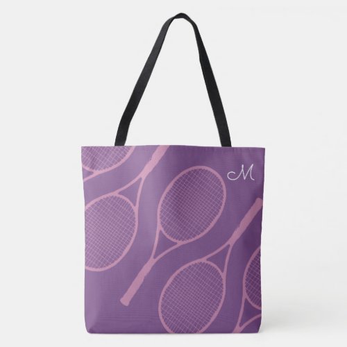 pink tennis racquets on purple tote bag