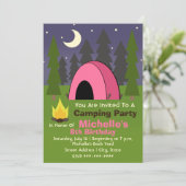 Pink Tent Camping Birthday Party Invitation (Standing Front)