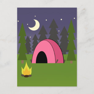 Pink Tent Camping Birthday Party Postcard Invite