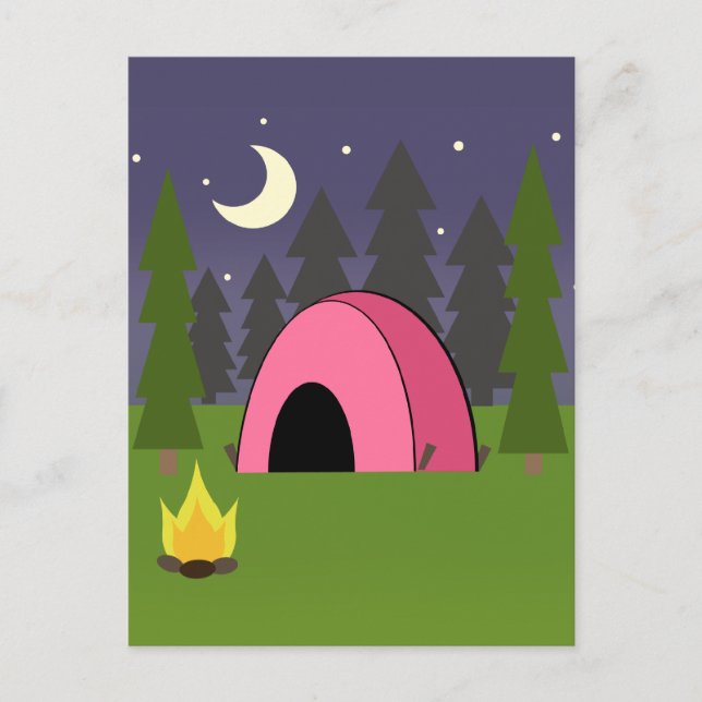 Pink Tent Camping Birthday Party Postcard Invite (Front)