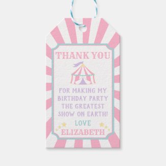 Pink Tent Circus Carnival Birthday Favor Gift Tag