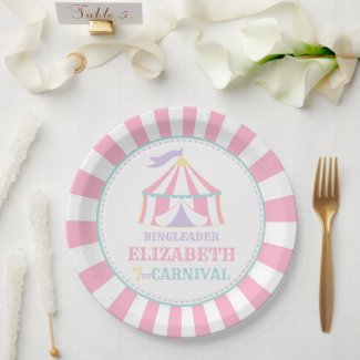 Pink Tent Circus Carnival Birthday Party Plates