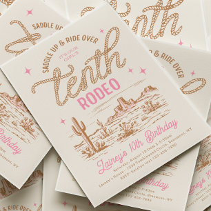 Pink Tenth Rodeo Birthday Invitation