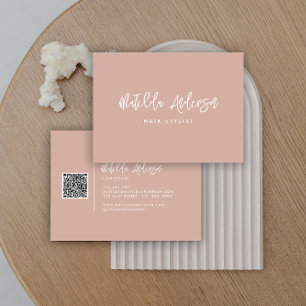 Pink terracotta  modern minimal script QR CODE Business Card