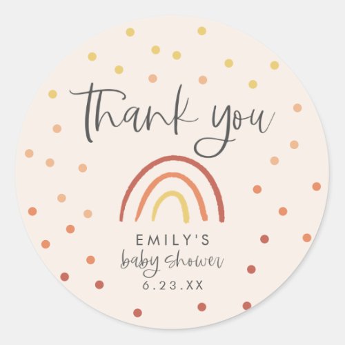 Pink Terracotta Rainbow Baby Shower Thank You Classic Round Sticker