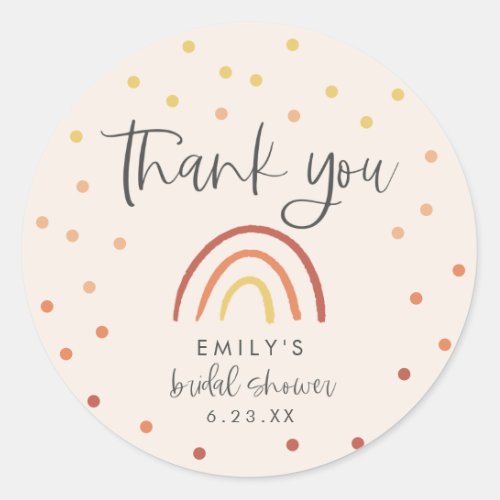 Pink Terracotta Rainbow Bridal Shower Thank You Classic Round Sticker