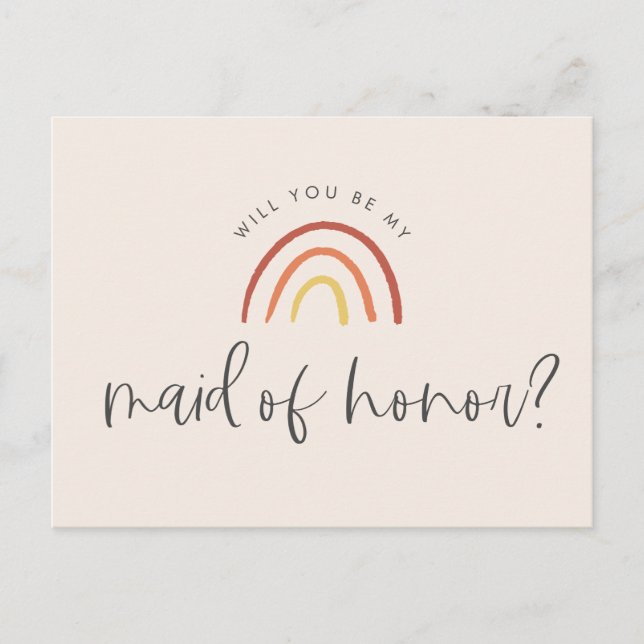 Pink Terracotta Rainbow Maid of Honor Proposal Invitation Postcard (Front)