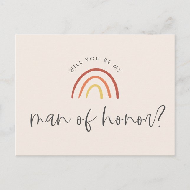 Pink Terracotta Rainbow Man of Honor Proposal Invitation Postcard (Front)