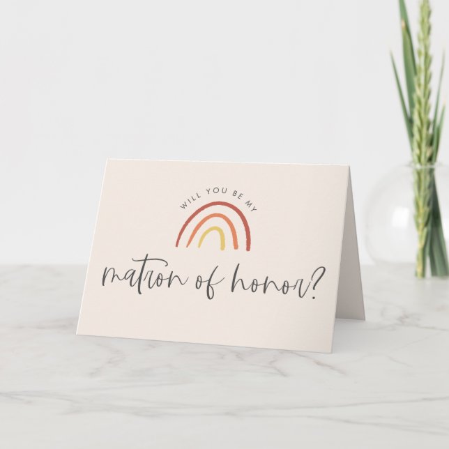 Pink Terracotta Rainbow Matron of Honor Proposal Card (Front)