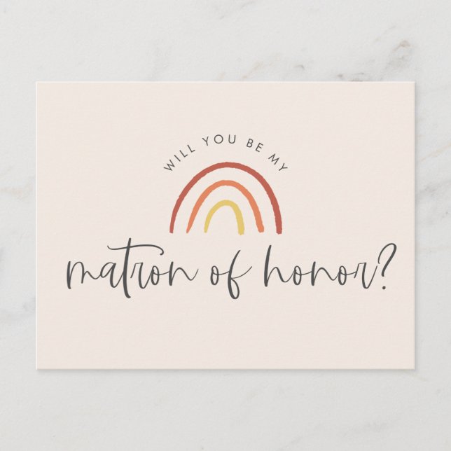 Pink Terracotta Rainbow Matron of Honor Proposal Invitation Postcard (Front)