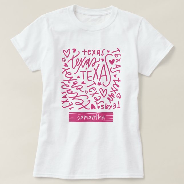 Pink Texas Doodle Pattern T-Shirt (Design Front)