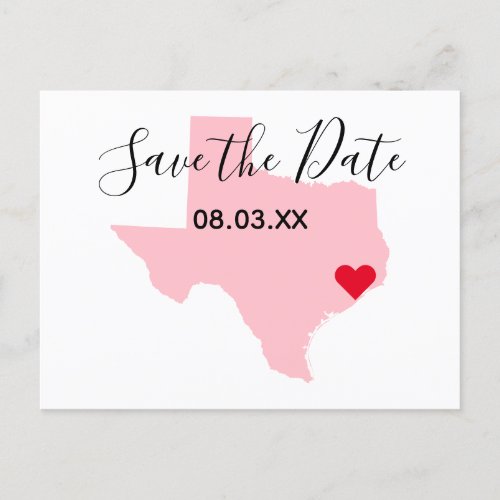 Pink Texas Red Heart Save the Date Announcement Postcard
