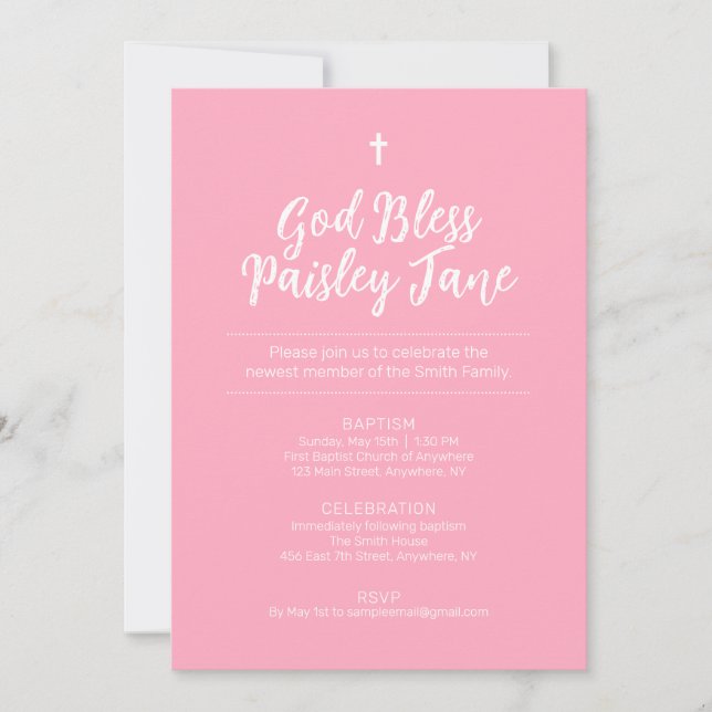 Pink Text-Based Baptism Invitation (Front)