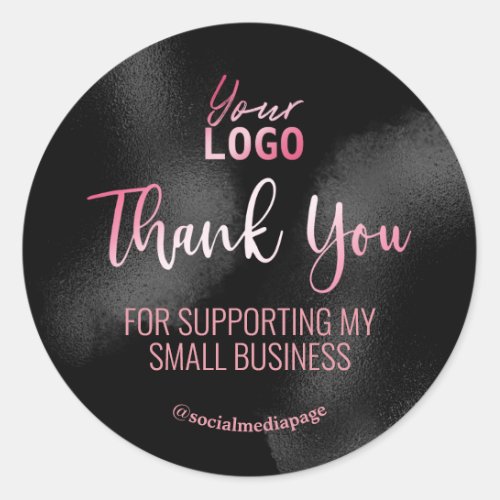 Pink Text Black Ink Thank You Logo Classic Round Sticker