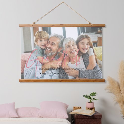 Pink Text  Grandkids Make Life Grand Photo Hanging Tapestry