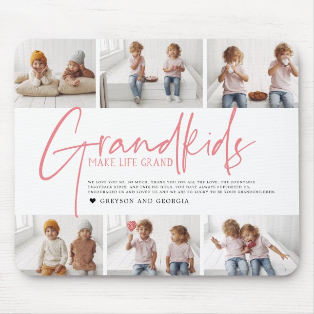 Pink Text | Grandkids Make Life Grand Photo Mouse Pad (Front)