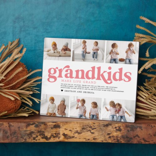 Pink Text  Grandkids Make Life Grand Photo  Plaque