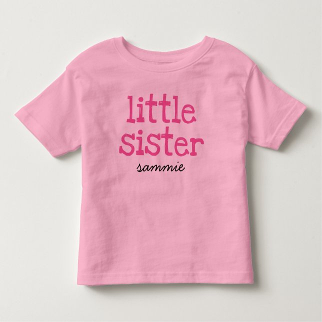 Pink Text Little Sister Customized Add Name Tee (Front)
