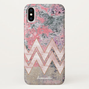 Pink Texture and Chevrons with Your Name iPhone X Case