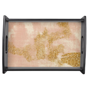 *~* Pink Textured Gold Glitter Distressed Golden Serving Tray