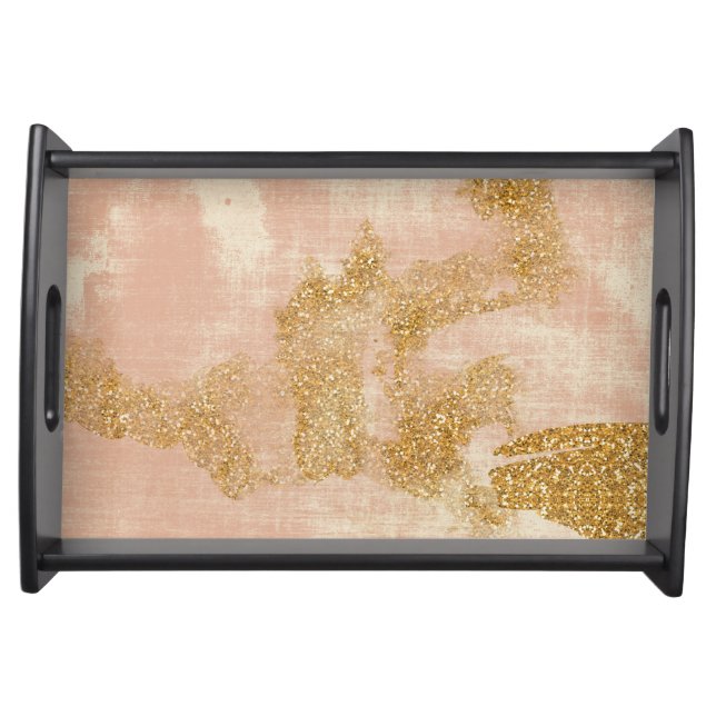 *~* Pink Textured Gold Glitter Distressed Golden Serving Tray (Front)