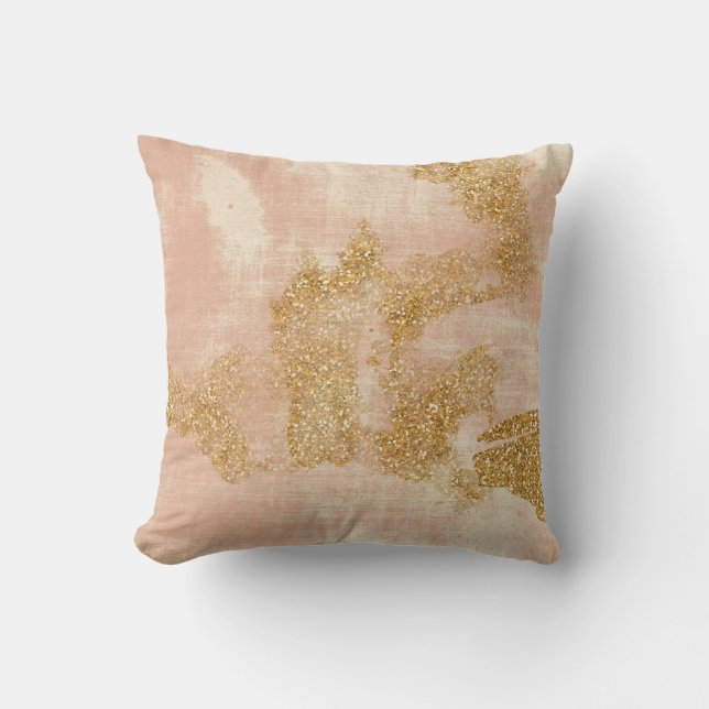*~* Pink Textured Gold Glitter Distressed Golden Throw Pillow (Front)