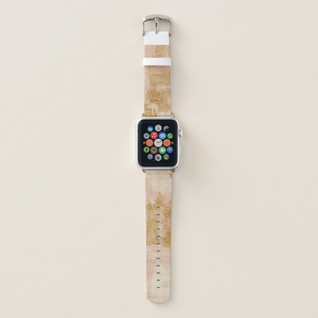 *~* Pink Textured Gold Glitter Grunge Golden Apple Watch Band (Front)
